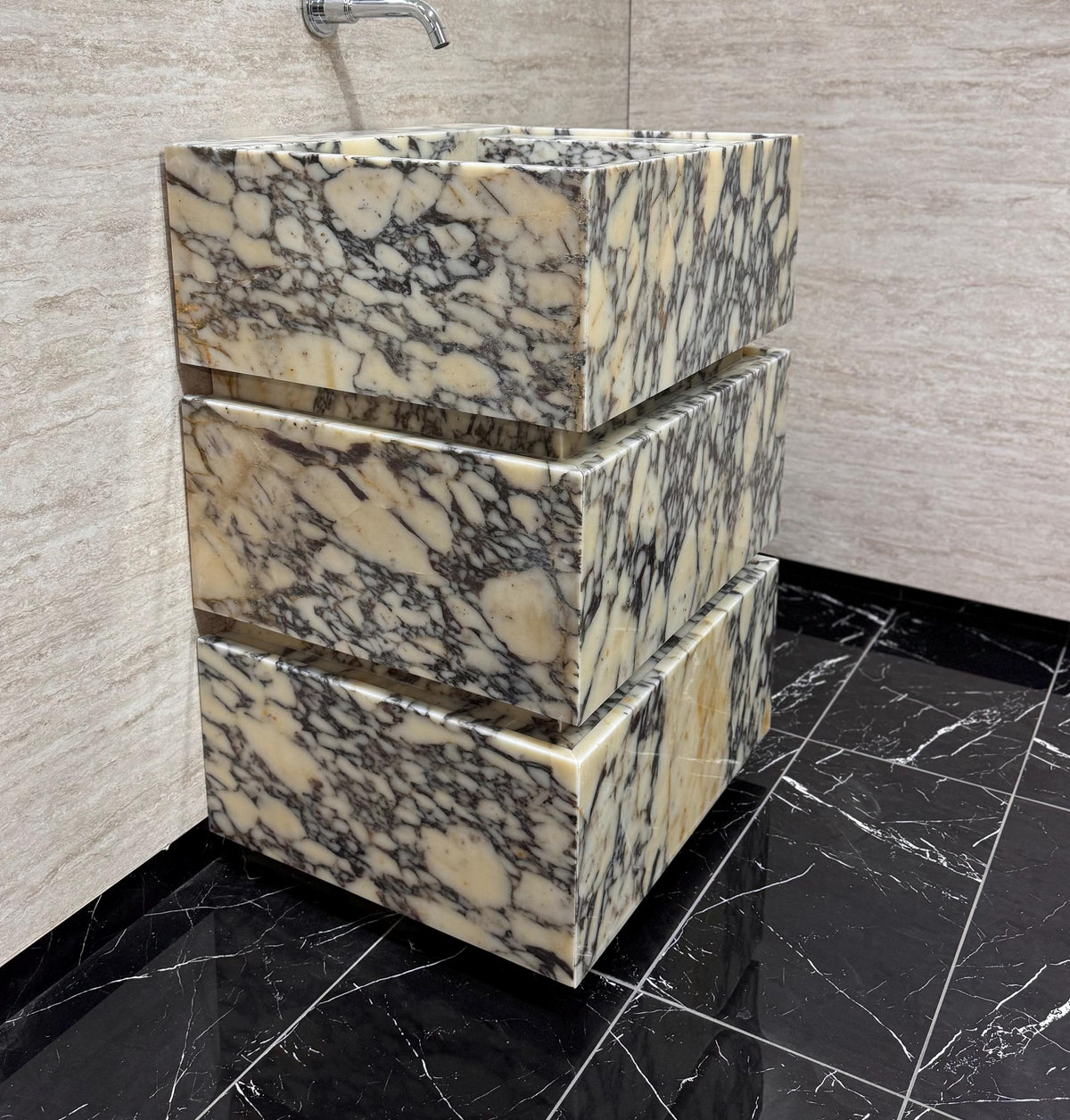 Calacatta Viola Marble Vanity Sink with Drawers, Custom Powder Room Console
