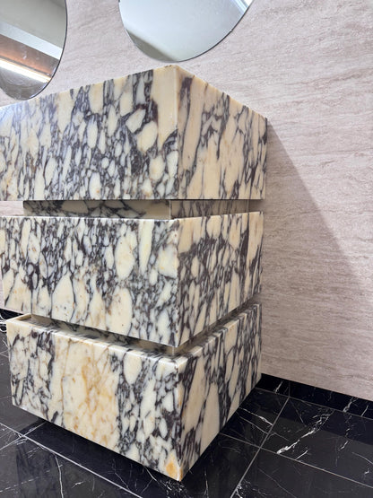 Calacatta Viola Marble Vanity Sink with Drawers, Custom Powder Room Console