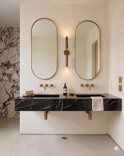Nero Marble Double Sink Vanity | Wall Hung Floating Bathroom Basin
