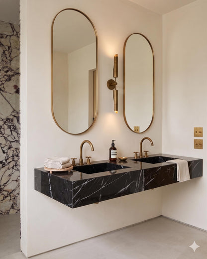 Nero Marble Double Sink Vanity | Wall Hung Floating Bathroom Basin