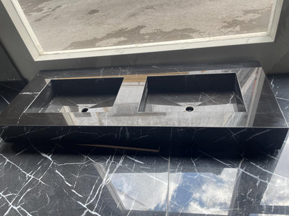 Nero Marble Double Sink Vanity | Wall Hung Floating Bathroom Basin
