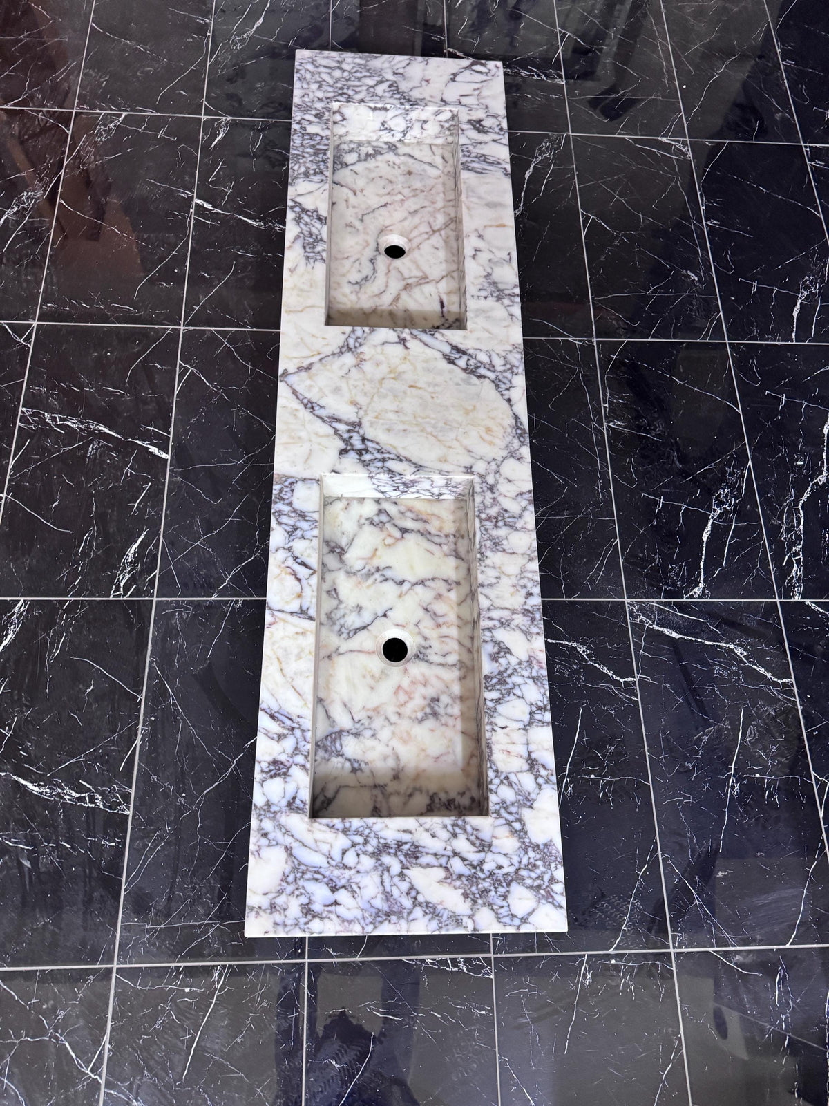 Calacatta Viola Marble Double Sink, Wall-Mounted Custom Vanity Top