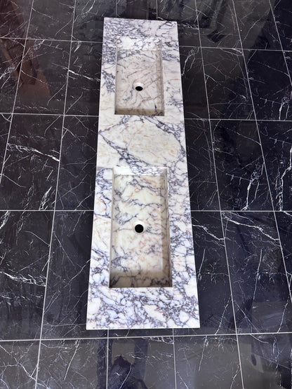 Calacatta Viola Marble Double Sink, Wall-Mounted Custom Vanity Top