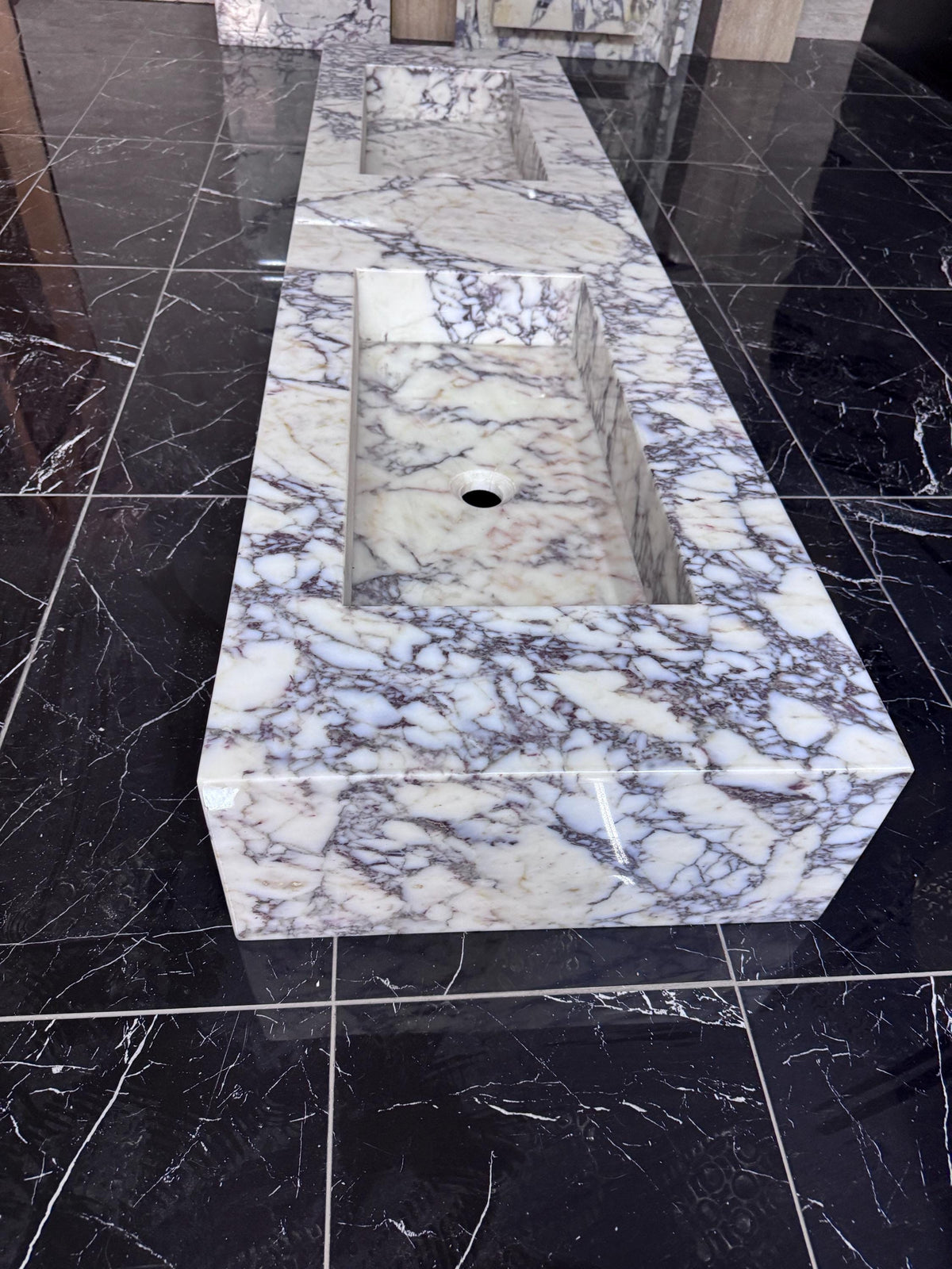 Calacatta Viola Marble Double Sink, Wall-Mounted Custom Vanity Top