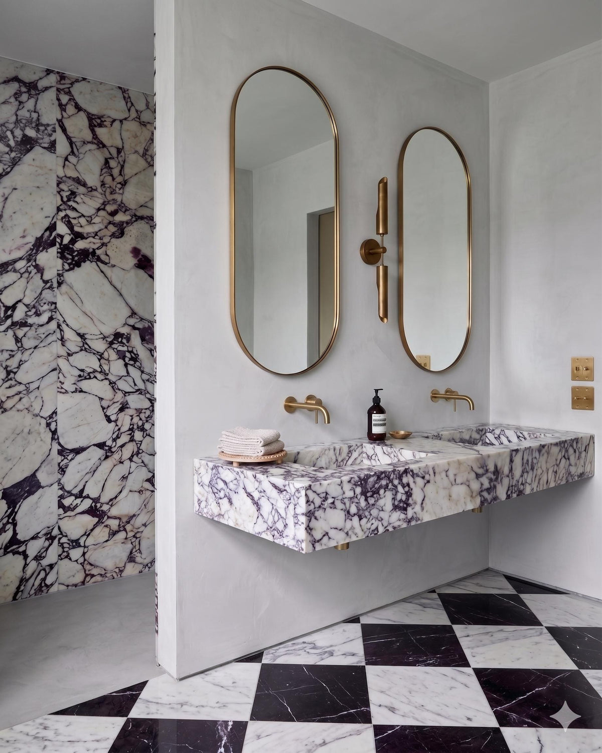 Calacatta Viola Marble Double Sink, Wall-Mounted Custom Vanity Top