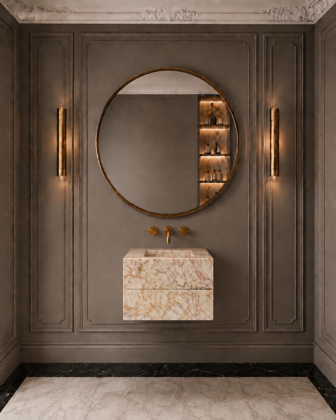 Sugar Marble Vanity with Pink Veins, Single Sink and Soft Close Drawers