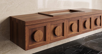 Calacatta Viola Marble Vanity, Double Sink Floating Bathroom Cabinet with Round Marble Knobs