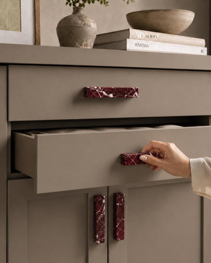 Rosso Levanto Marble U Shape Cabinet Handles, Burgundy Drawer Pulls