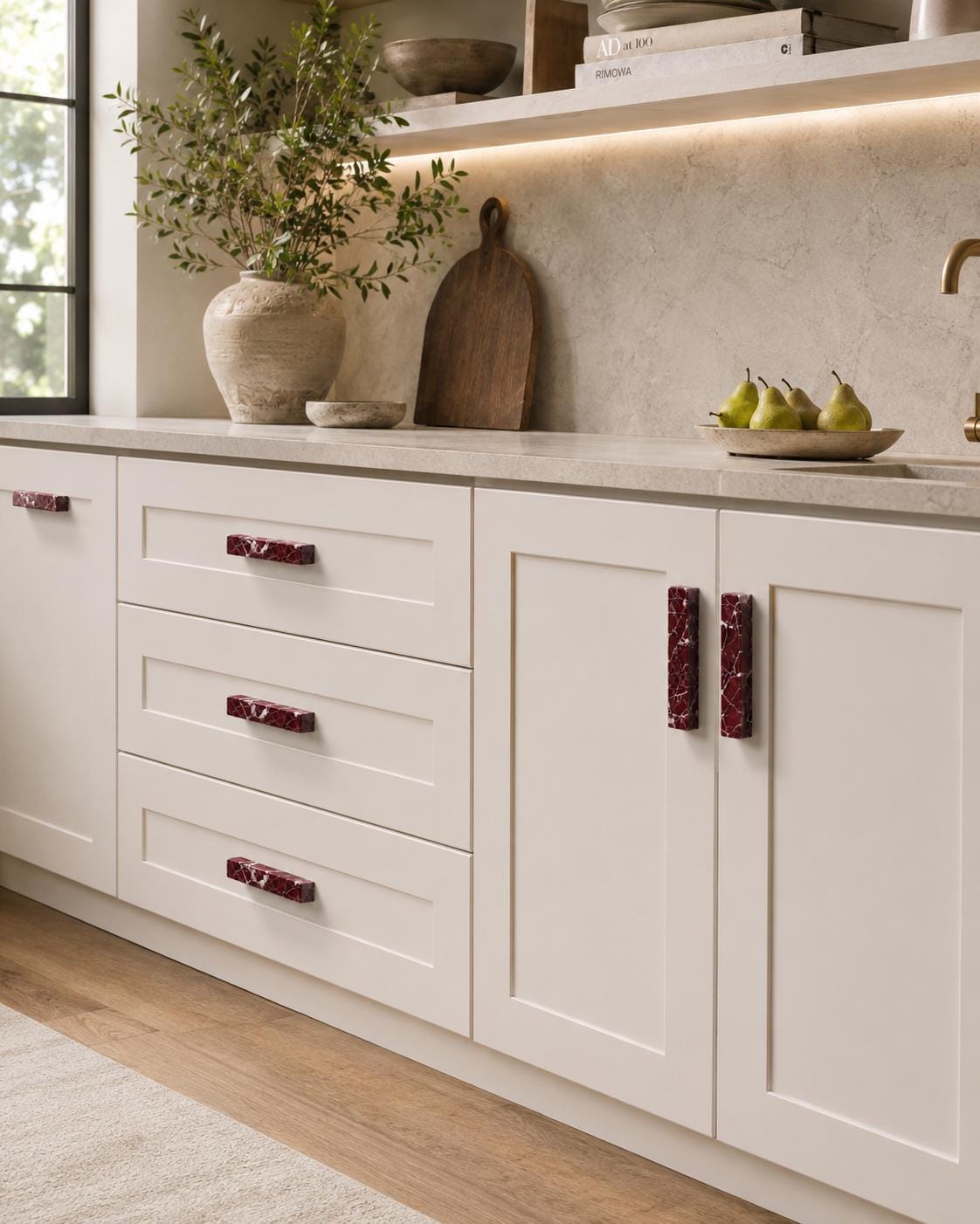 Rosso Levanto Marble U Shape Cabinet Handles, Burgundy Drawer Pulls