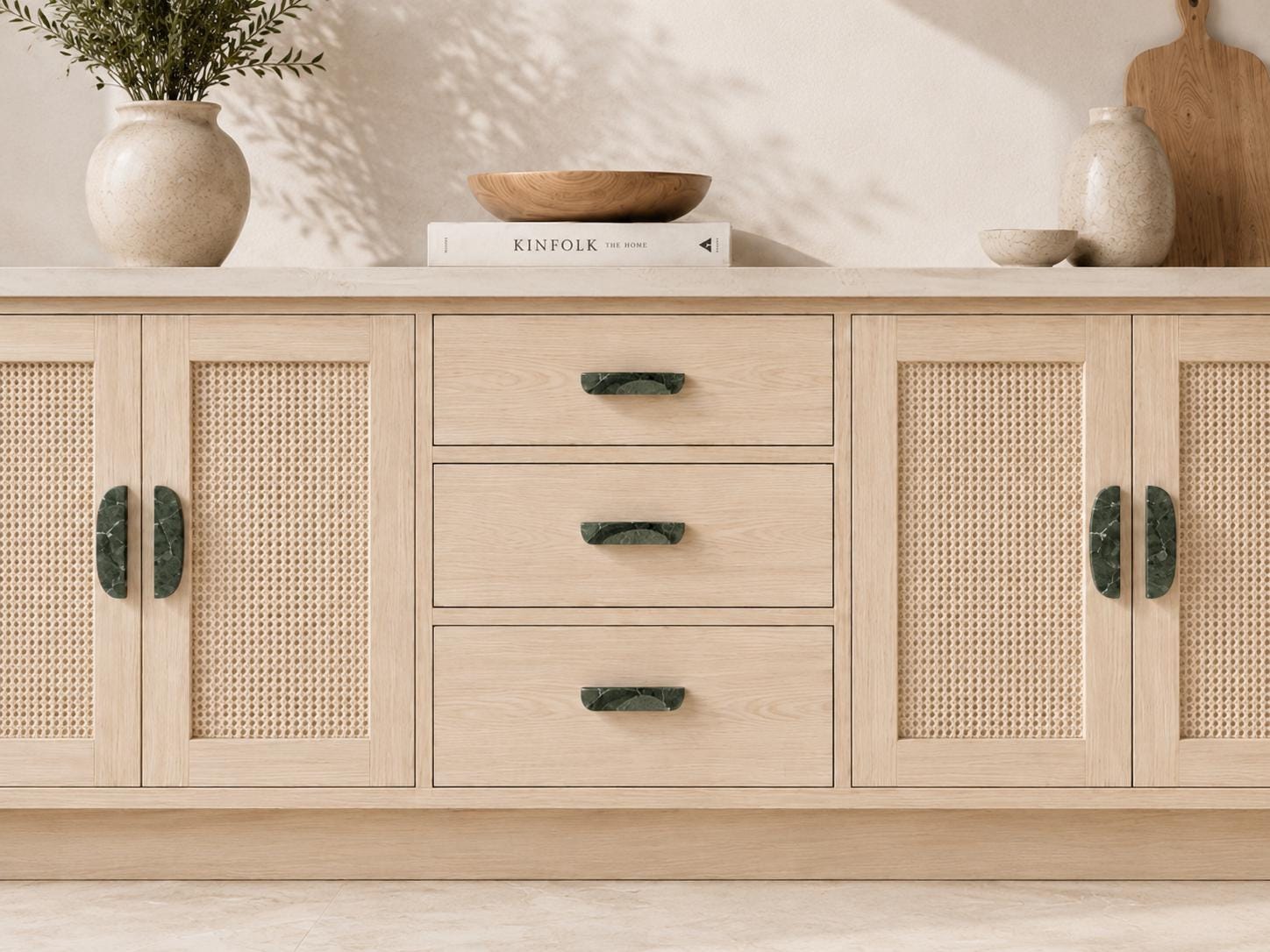 Modern Green Marble Cabinet Handles | Half Moon Stone Pulls