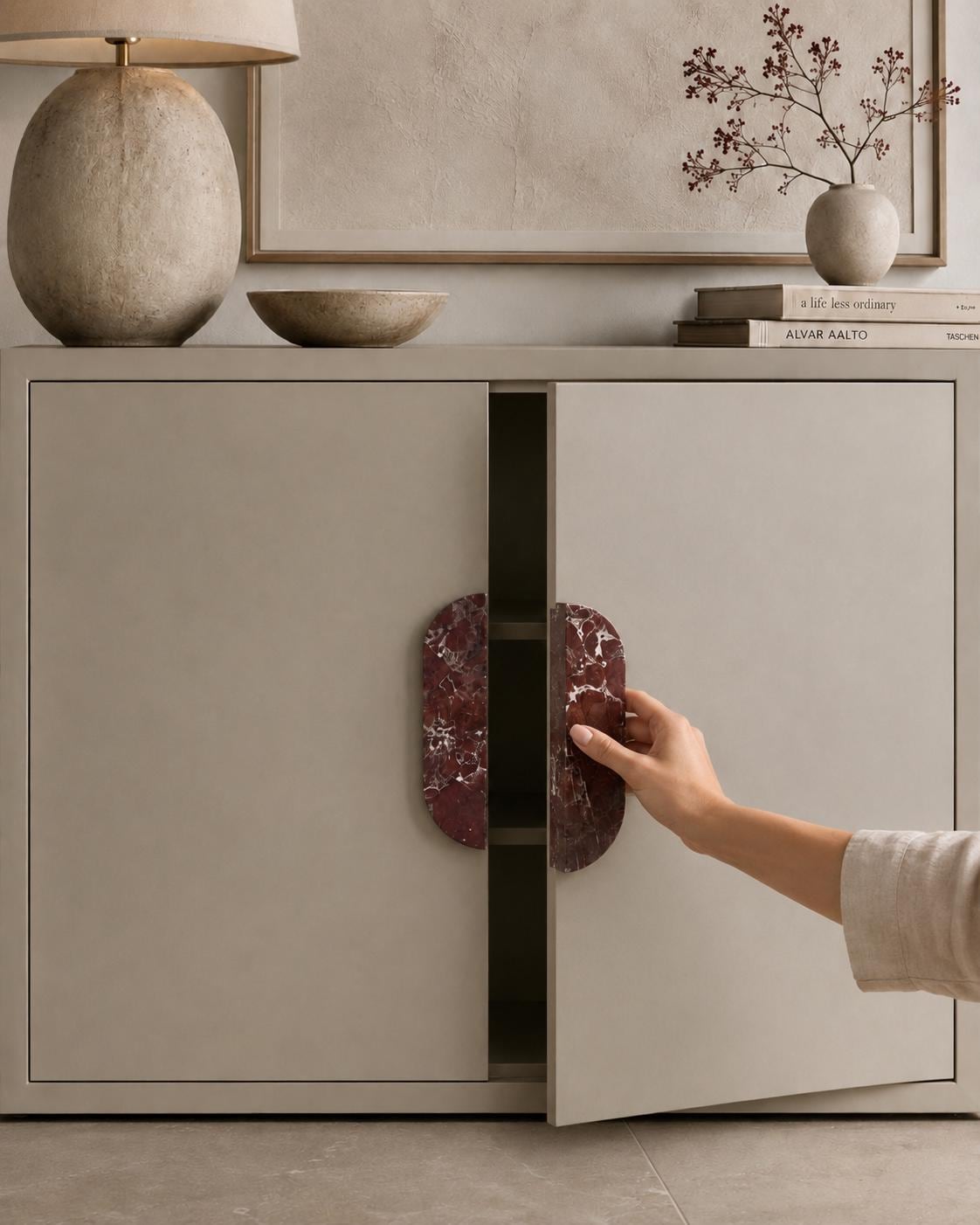 Burgundy Marble Half Moon Cabinet Pulls, Rosso Levanto Drawer Handles