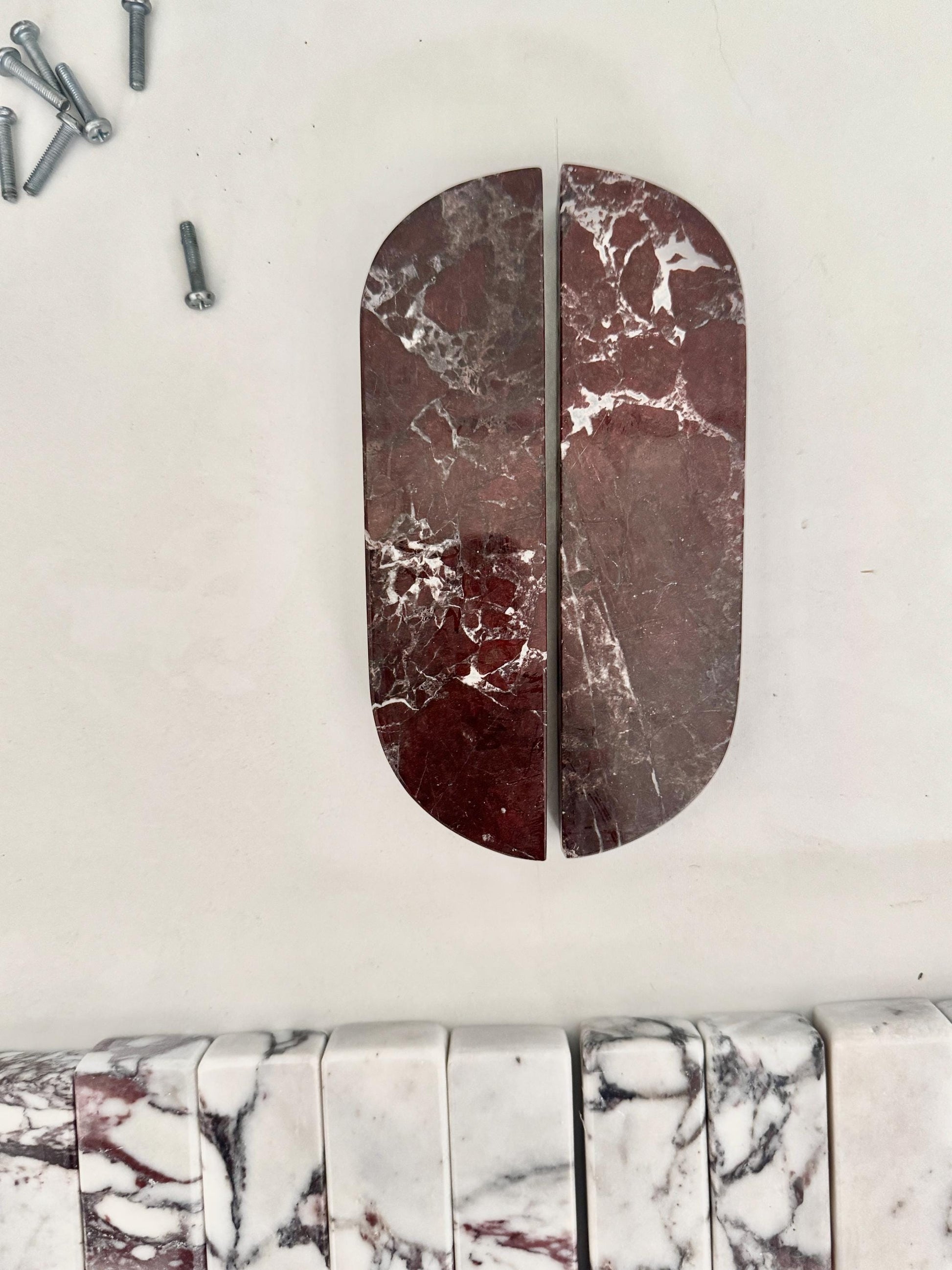 Burgundy Marble Half Moon Cabinet Pulls, Rosso Levanto Drawer Handles