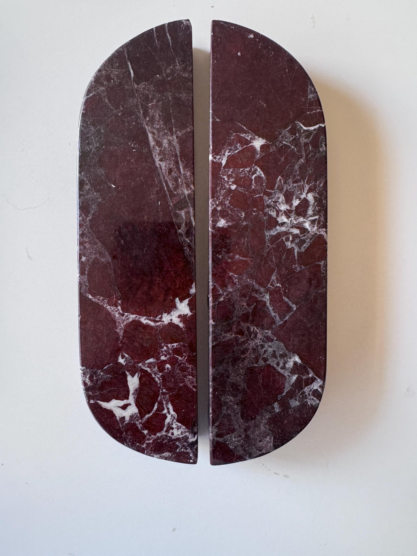 Burgundy Marble Half Moon Cabinet Pulls, Rosso Levanto Drawer Handles