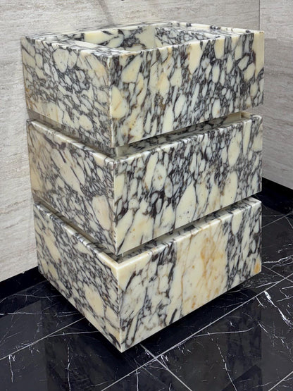 Calacatta Viola Marble Vanity Sink with Drawers, Custom Powder Room Console