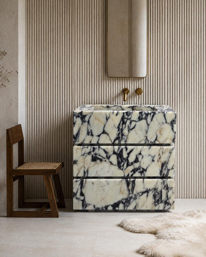 Custom Marble Vanity Sink with Drawers, Calacatta Arabescato Viola Stone