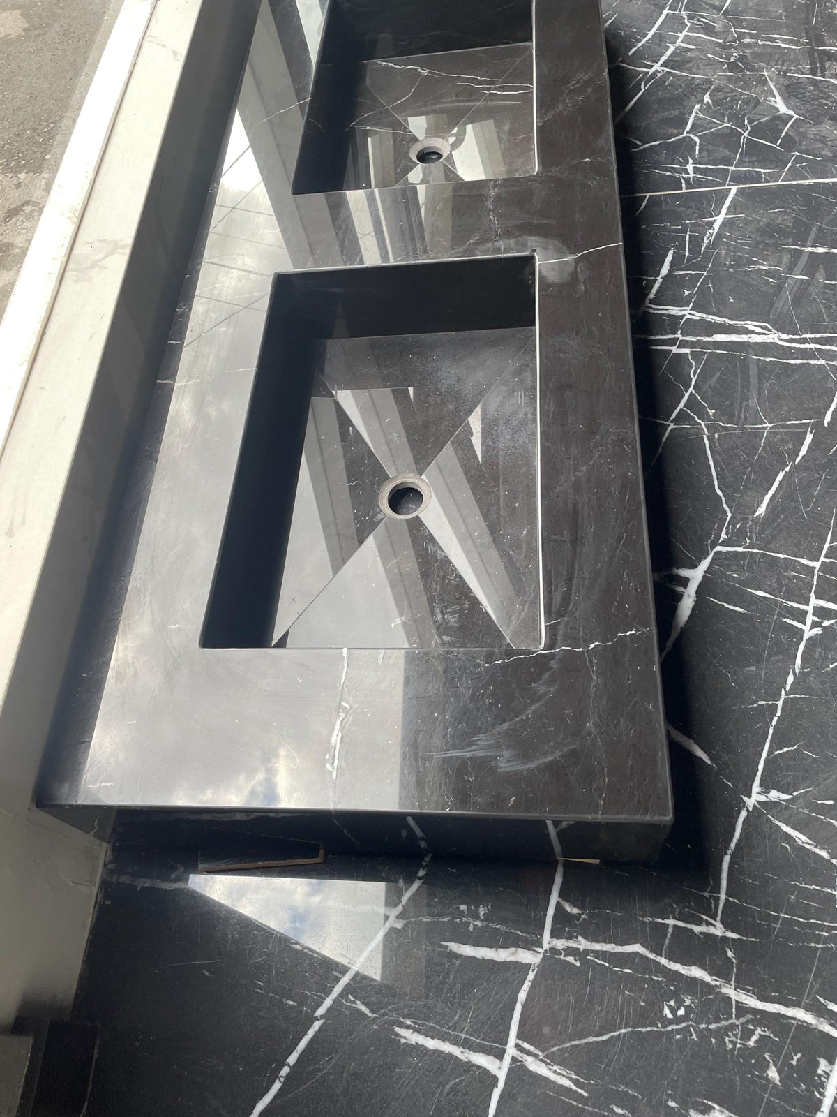 Nero Marble Double Sink Vanity | Wall Hung Floating Bathroom Basin