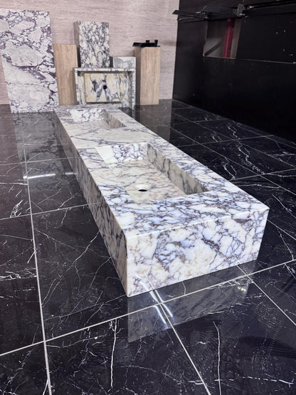 Calacatta Viola Marble Double Sink, Wall-Mounted Custom Vanity Top