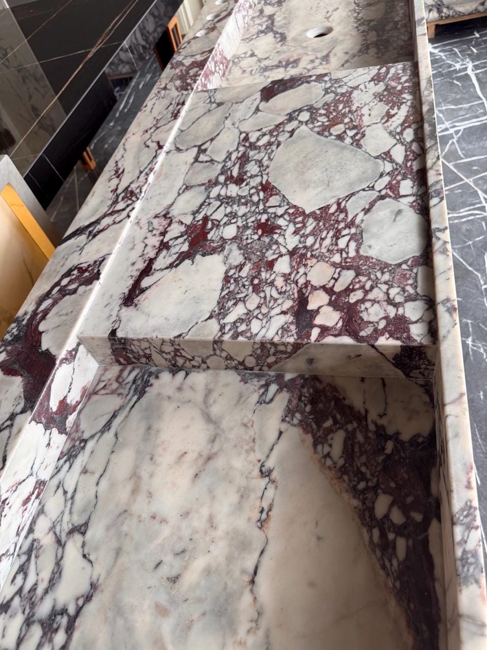 Calacatta Viola Marble Vanity, Double Sink Floating Bathroom Cabinet with Round Marble Knobs
