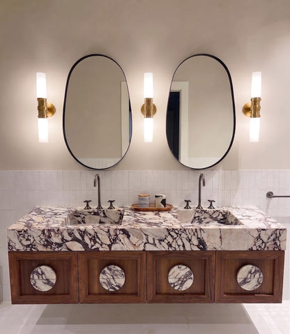 Calacatta Viola Marble Vanity, Double Sink Floating Bathroom Cabinet with Round Marble Knobs