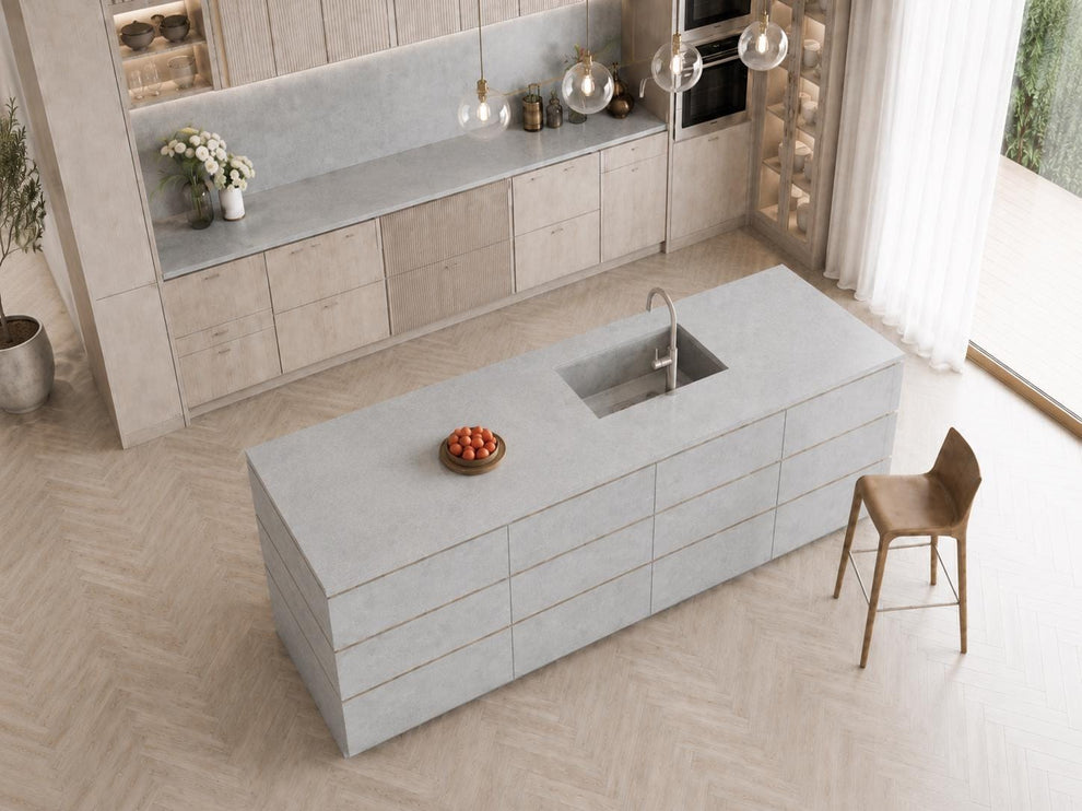 Limestone Qatar Concrete Look Gray Quartz Kitchen Island & Countertop | Honed Finish S ...