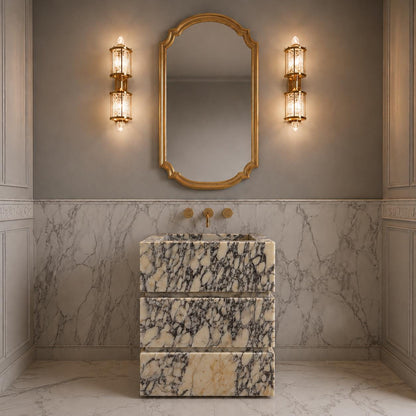 Calacatta Viola Marble Vanity Sink with Drawers, Custom Powder Room Console