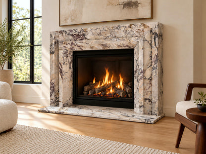 Art Deco Calacatta Viola marble fireplace surround with hearth – view 3