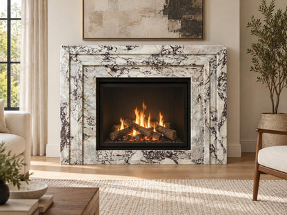 Calacatta Viola marble Art Deco stepped fireplace surround – view 2