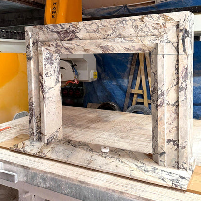 Art Deco Calacatta Viola marble fireplace surround with hearth – workshop view