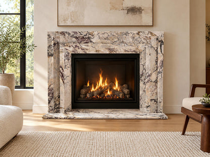 Art Deco Calacatta Viola marble fireplace surround with hearth