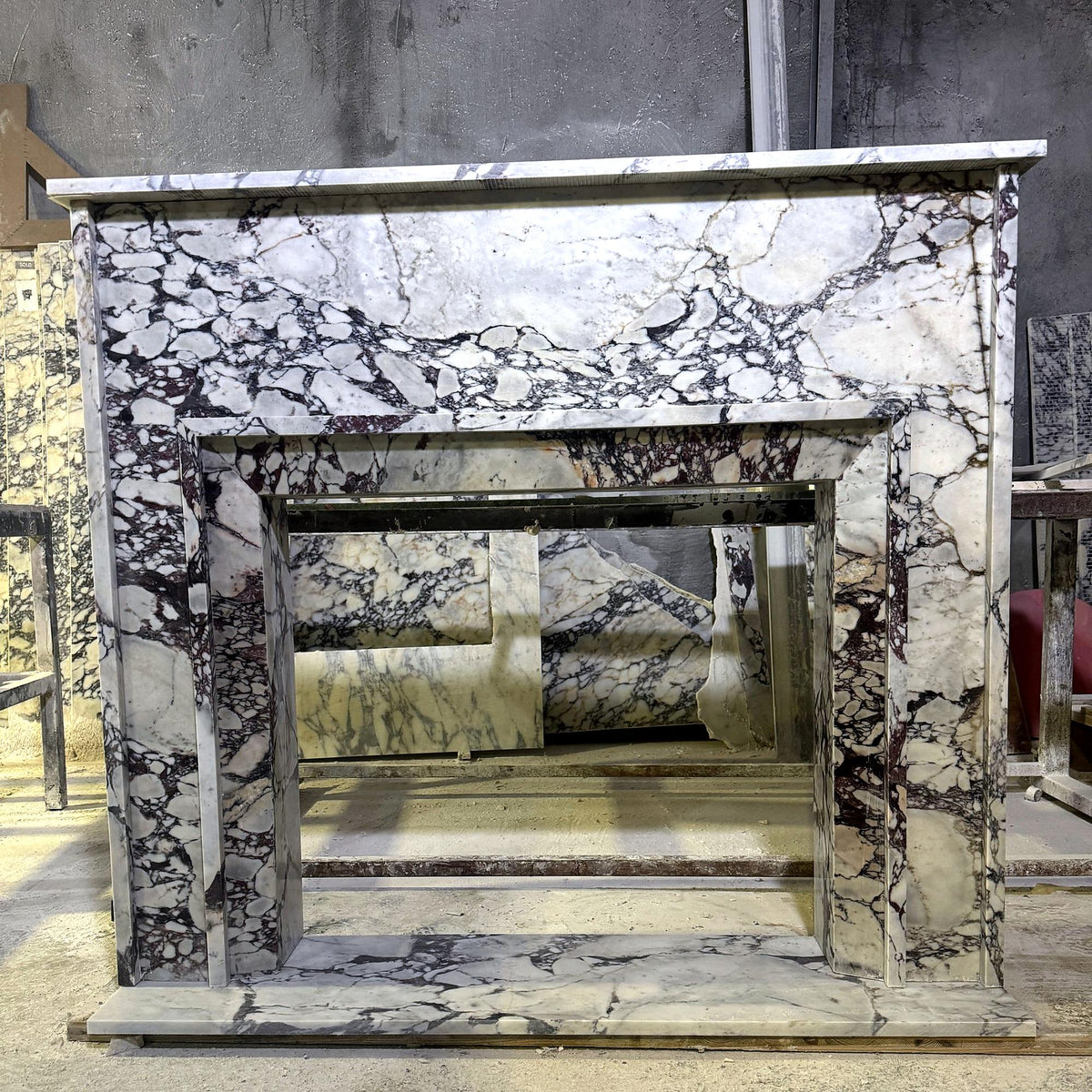 Calacatta Viola marble fireplace mantel with shelf and hearth – view 2