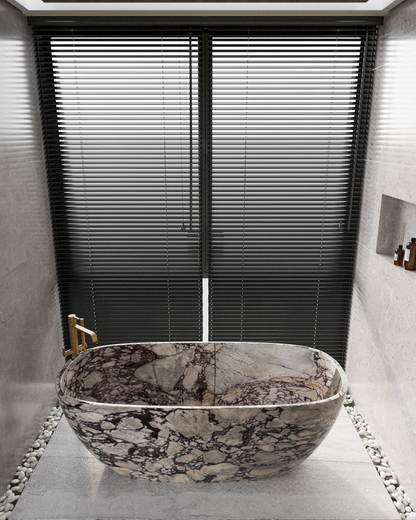 Handcrafted Calacatta Viola Marble Bathtub – Luxury Freestanding Stone Tub for Modern Bathroom