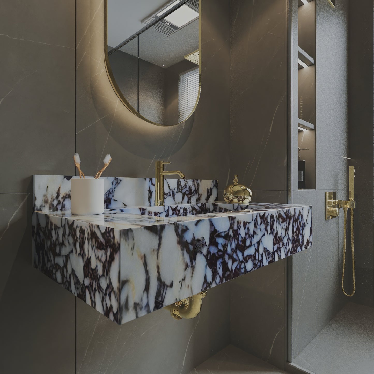 Wall Hung Marble Sink Calacatta Viola