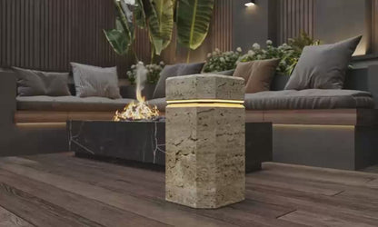 Luxury Travertine Marble Side Table with LED Illumination