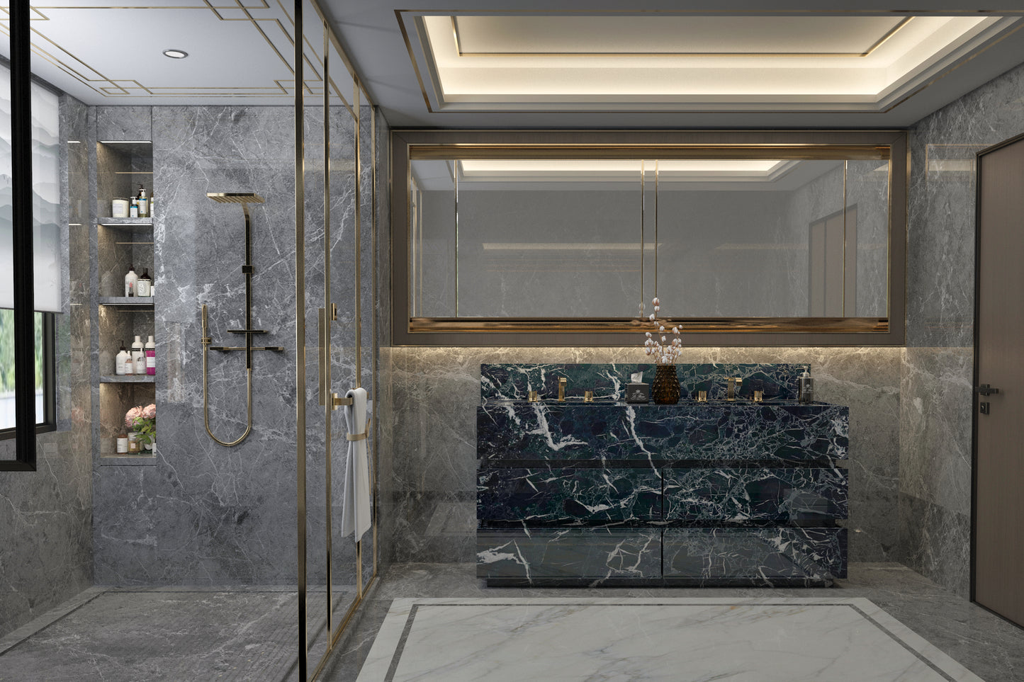 Custom Black Marble Double Basin Vanity | Designer Bathroom Furniture