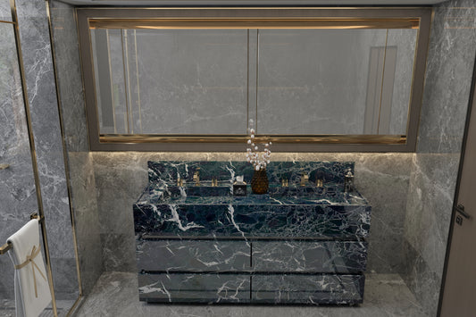 Custom Black Marble Double Basin Vanity | Designer Bathroom Furniture