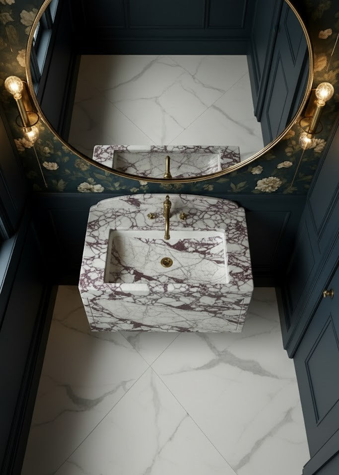 Elegant Floating Vanity Sink – Calacatta Viola Natural Marble Basin