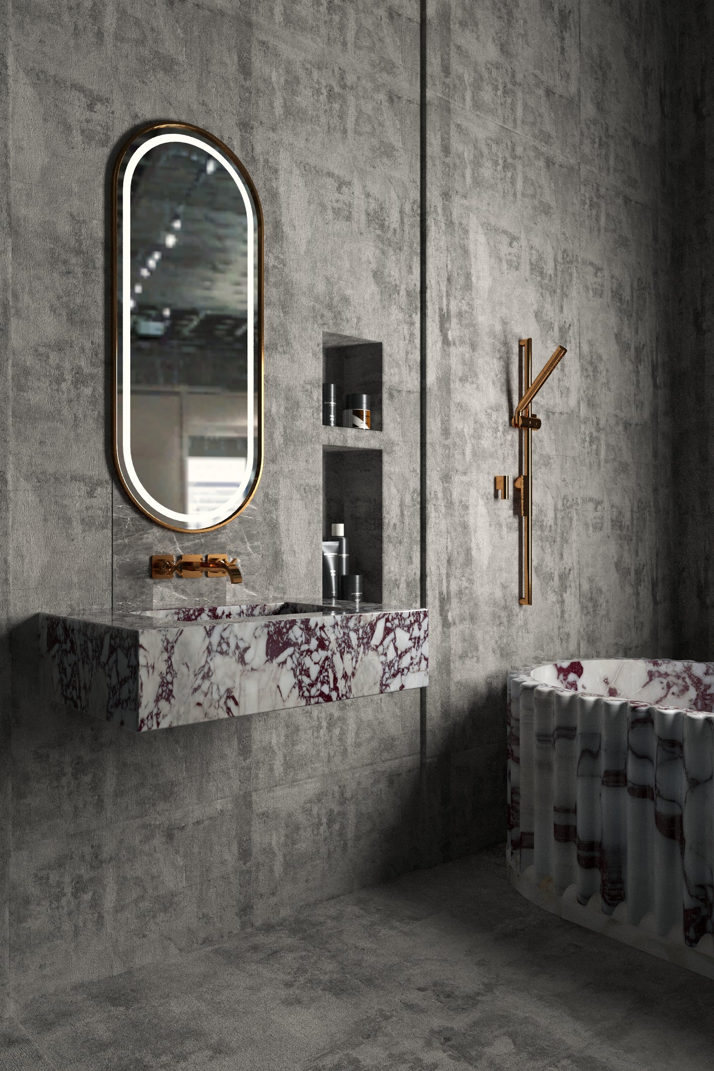 Wall Mounted Calacatta Viola Marble Sink, Modern Bathroom Vanity Sink
