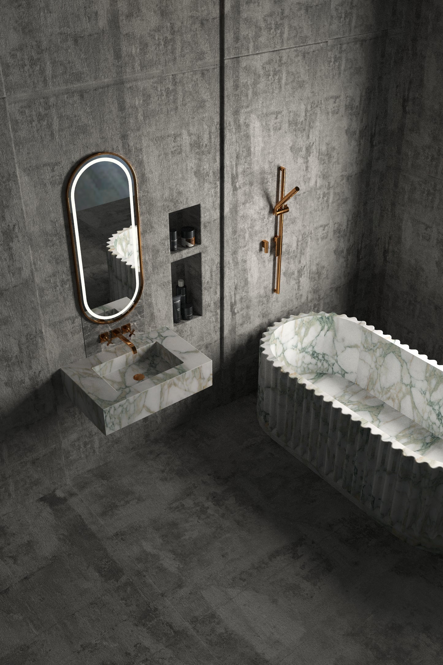 Calacatta Green Marble Sink Wall Mounted